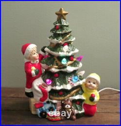 Vintage Ceramic Christmas Tree with Children Presents Teddy Bear GORGEOUS UNIQUE