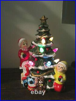 Vintage Ceramic Christmas Tree with Children Presents Teddy Bear GORGEOUS UNIQUE