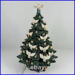 Vintage Ceramic Christmas Tree with Lights & Doves Large 2 pc Green White