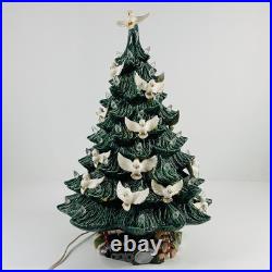 Vintage Ceramic Christmas Tree with Lights & Doves Large 2 pc Green White