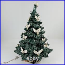 Vintage Ceramic Christmas Tree with Lights & Doves Large 2 pc Green White