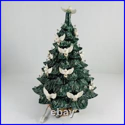 Vintage Ceramic Christmas Tree with Lights & Doves Large 2 pc Green White