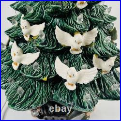 Vintage Ceramic Christmas Tree with Lights & Doves Large 2 pc Green White