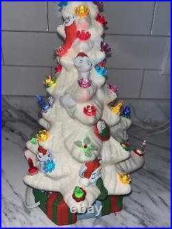Vintage Ceramic Christmas Tree with Mice Mouse On Lighted Base Gifts Complete