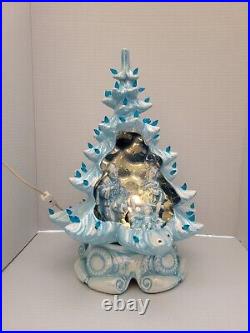 Vintage Ceramic Christmas Tree with Nativity Scene Light Blue / Baby Blue