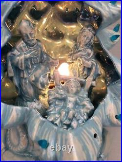 Vintage Ceramic Christmas Tree with Nativity Scene Light Blue / Baby Blue