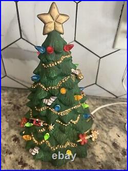 Vintage Ceramic Christmas Tree with works 11 inches nutcrackers presents lights
