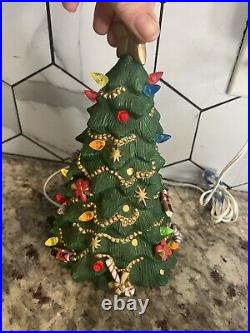 Vintage Ceramic Christmas Tree with works 11 inches nutcrackers presents lights
