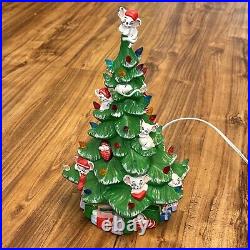 Vintage Ceramic Christmas Tree withMice & Gifts Hand Painted 12 With Light Kit