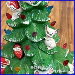 Vintage Ceramic Christmas Tree withMice & Gifts Hand Painted 12 With Light Kit