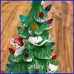 Vintage Ceramic Christmas Tree withMice & Gifts Hand Painted 12 With Light Kit