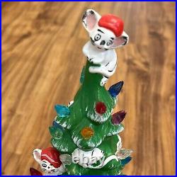 Vintage Ceramic Christmas Tree withMice & Gifts Hand Painted 12 With Light Kit