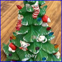 Vintage Ceramic Christmas Tree withMice & Gifts Hand Painted 12 With Light Kit