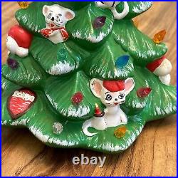 Vintage Ceramic Christmas Tree withMice & Gifts Hand Painted 12 With Light Kit