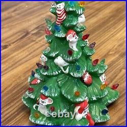 Vintage Ceramic Christmas Tree withMice & Gifts Hand Painted 12 With Light Kit