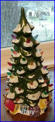Vintage Ceramic Christmas tree Mold 16 tall Flocked snow Light up Lamp