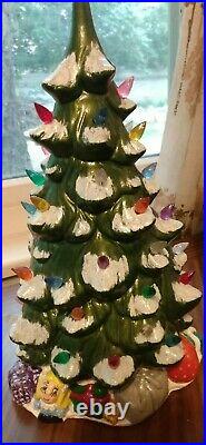 Vintage Ceramic Christmas tree Mold 16 tall Flocked snow Light up Lamp