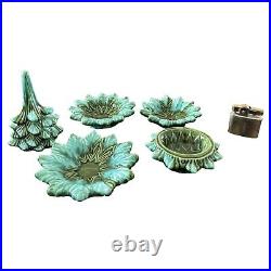 Vintage Ceramic Christmas tree lighter & ashtray 6 pieces 1970's Hand Painted