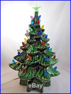 Vintage Ceramic Dark Green Christmas Tree 14.5 Multi Color Lights Tabletop