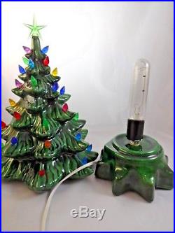 Vintage Ceramic Dark Green Christmas Tree 14.5 Multi Color Lights Tabletop