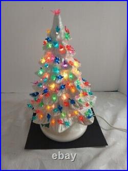 Vintage Ceramic Flocked 2 Part Christmas Tree 14 Extra Birds & Bulb