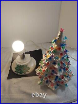 Vintage Ceramic Flocked 2 Part Christmas Tree 14 Extra Birds & Bulb