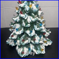 Vintage Ceramic Flocked Christmas Tree 14 With Star + 75 Lights Unmarked 1960's