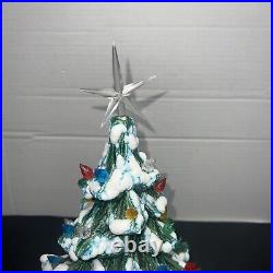 Vintage Ceramic Flocked Christmas Tree 14 With Star + 75 Lights Unmarked 1960's