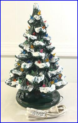 Vintage Ceramic Flocked Christmas Tree Lighted Green Holiday Tested & WORKS