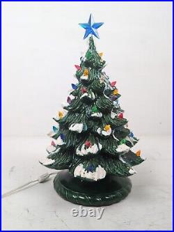 Vintage Ceramic Flocked Lighted Christmas Tree 18 inches With Music Box WORKS