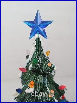 Vintage Ceramic Flocked Lighted Christmas Tree 18 inches With Music Box WORKS