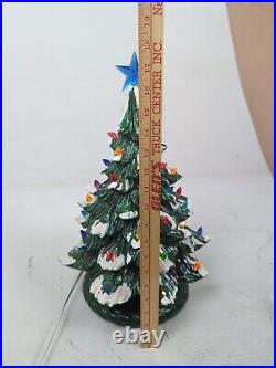 Vintage Ceramic Flocked Lighted Christmas Tree 18 inches With Music Box WORKS