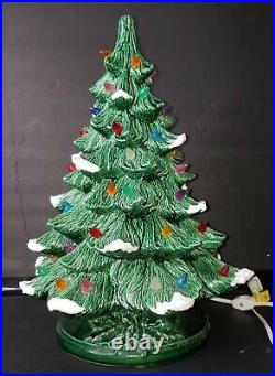 Vintage Ceramic Gilcraft Lighted Christmas Tree with Glitter Snow 16 H