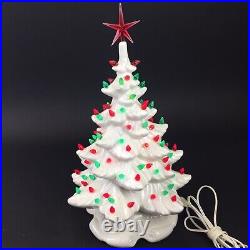 Vintage Ceramic Gloss White Christmas Tree & Lighted Base With Music Box 19+