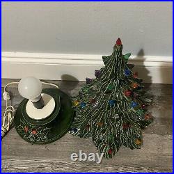 Vintage Ceramic Green Christmas Tree 16 Tall Signed Works Missing 4 Pegs