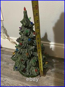 Vintage Ceramic Green Christmas Tree 16 Tall Signed Works Missing 4 Pegs