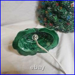 Vintage Ceramic Green Christmas Tree Narrow Oval with Base Tested and Works