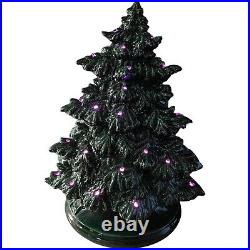 Vintage Ceramic Green Christmas Tree With Base Changing Blinking Light Up