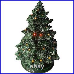 Vintage Ceramic Green Christmas Tree With Base Changing Blinking Light Up