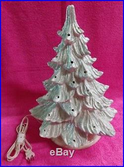 Vintage Ceramic Greenish White Christmas Tree with Base Musical White Christmas