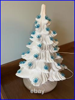 Vintage Ceramic Large Lighted White Christmas Tree with Blue Lights 16 Withbase Vintage Ceramic Large Lighted White Christmas Tree with Blue Lights 16 Withbase