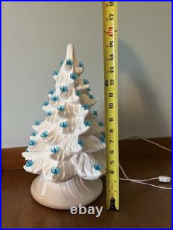 Vintage Ceramic Large Lighted White Christmas Tree with Blue Lights 16 Withbase