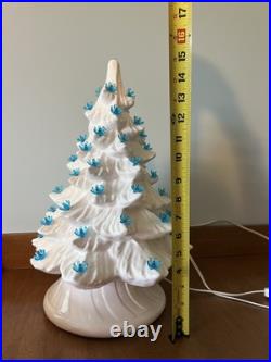 Vintage Ceramic Large Lighted White Christmas Tree with Blue Lights 16 Withbase