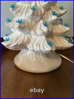 Vintage Ceramic Large Lighted White Christmas Tree with Blue Lights 16 Withbase Vintage Ceramic Large Lighted White Christmas Tree with Blue Lights 16 Withbase