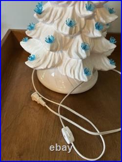 Vintage Ceramic Large Lighted White Christmas Tree with Blue Lights 16 Withbase