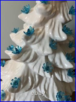 Vintage Ceramic Large Lighted White Christmas Tree with Blue Lights 16 Withbase Vintage Ceramic Large Lighted White Christmas Tree with Blue Lights 16 Withbase