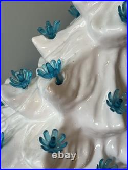 Vintage Ceramic Large Lighted White Christmas Tree with Blue Lights 16 Withbase