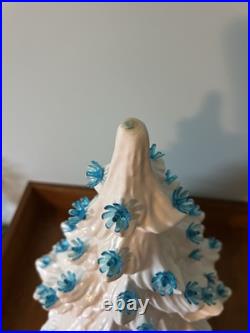 Vintage Ceramic Large Lighted White Christmas Tree with Blue Lights 16 Withbase