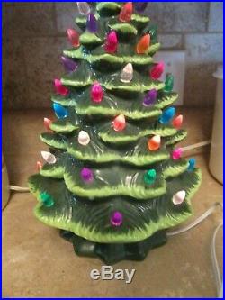 Vintage Ceramic Light Up Christmas Tree 15 1/2 Tall 50 Bulbs Trim Lime Retro