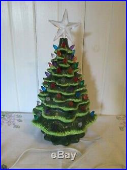Vintage Ceramic Light Up Christmas Tree 15 1/2 Tall 50 Bulbs Trim Lime Retro